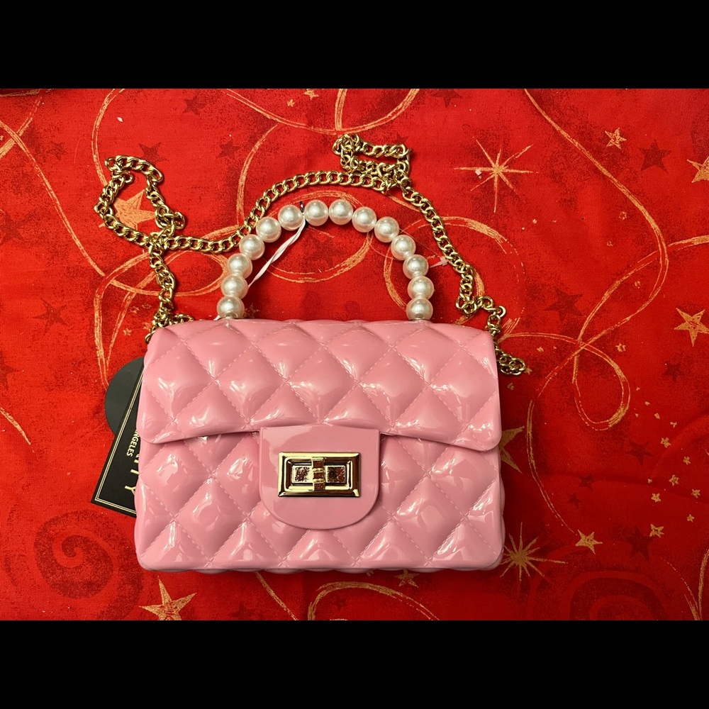 Deluxity Faux Patent Leather PVC Pink Quilted Purse